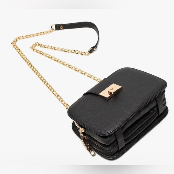 NWT Ladies Black PU Leather Shoulder Bag Evening Clutch Purse Cross - Picture 10 of 13